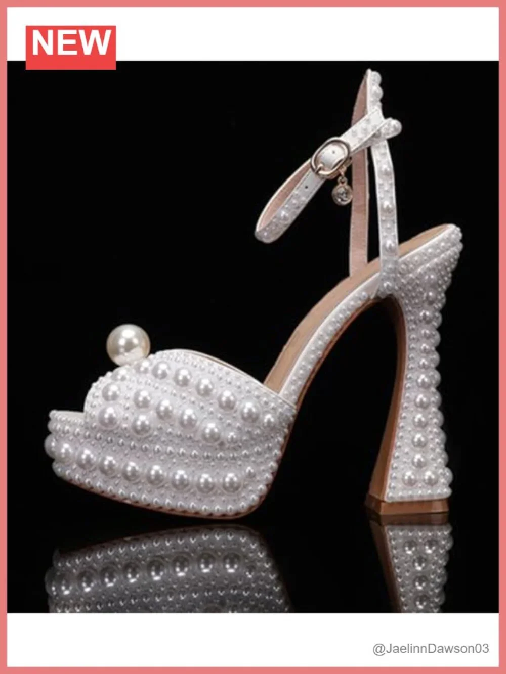 Women Platform Slingback Heels Pearls Rhinestones Dress Sandals